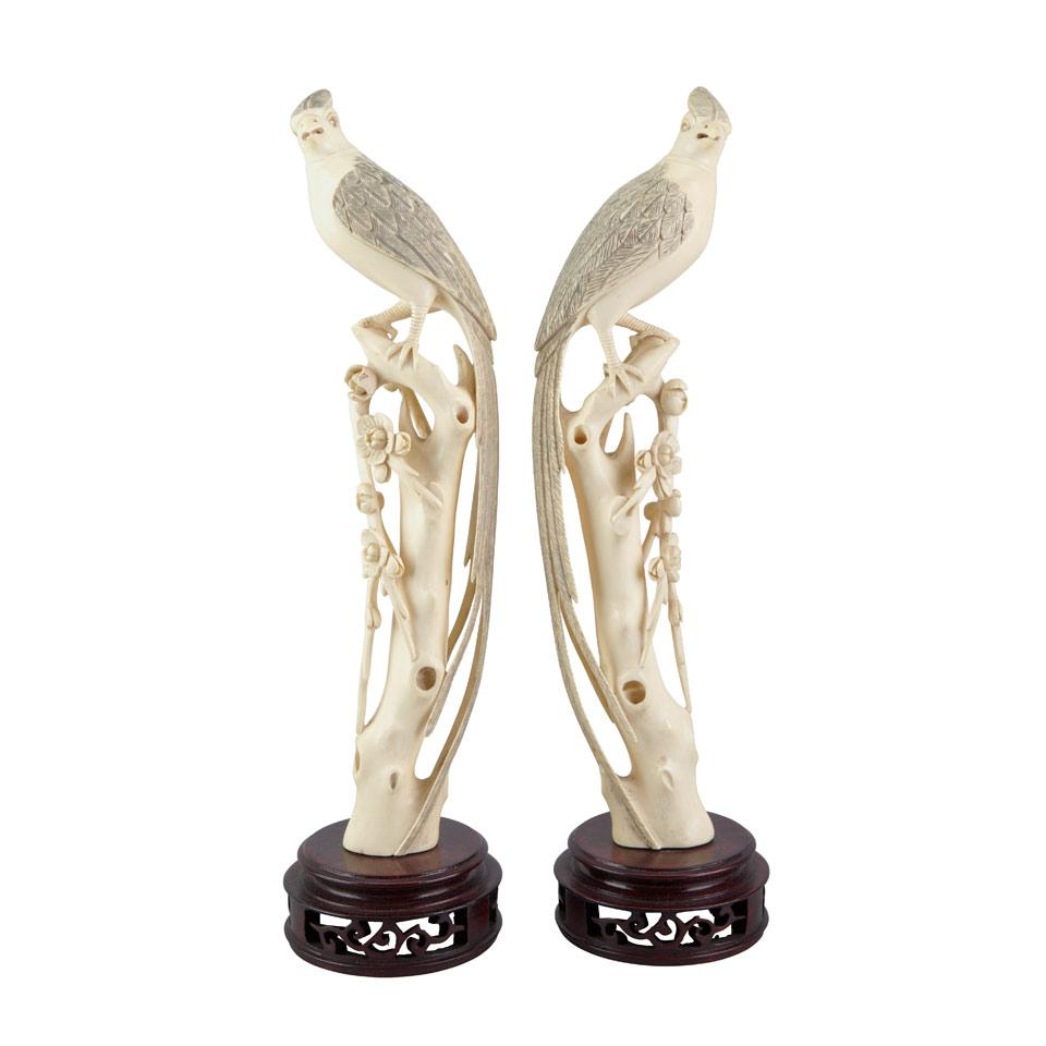 Pair of Ivory Carved Birds