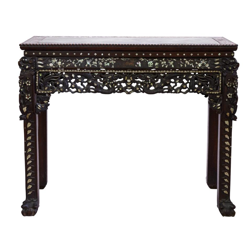 Export Hardwood and Mother-of-Pearl Table, Early 20th Century