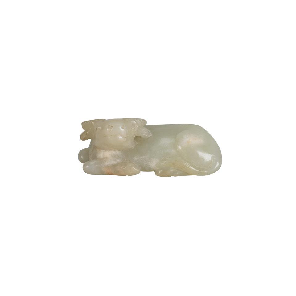 Small Pale Celadon Jade Water Buffalo, Late Qing Dynasty