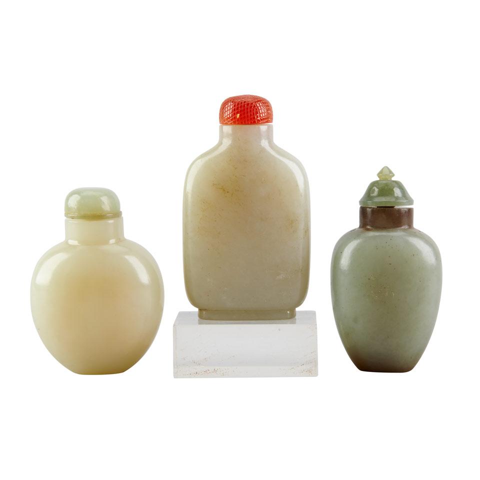 Three Jade Pebble Snuff Bottles