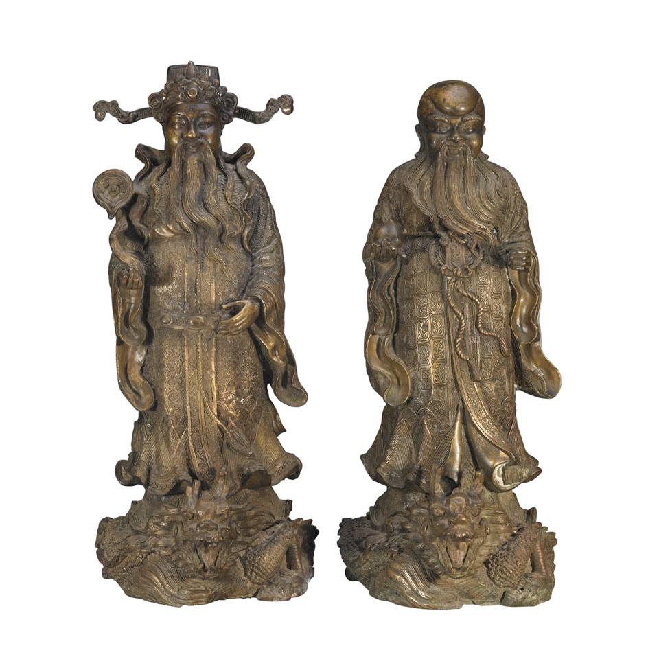 Two Cast Bronze Star God Figures