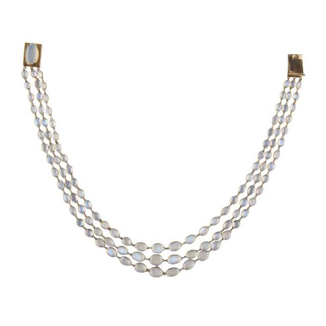 English 9k Yellow Gold Triple Strand Necklace