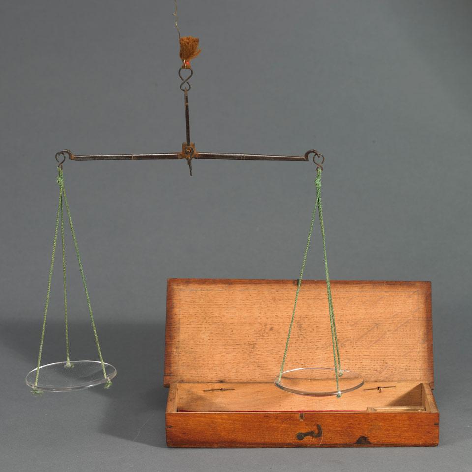 German Travelling Iron and Glass Apothecary Scale, 19th century