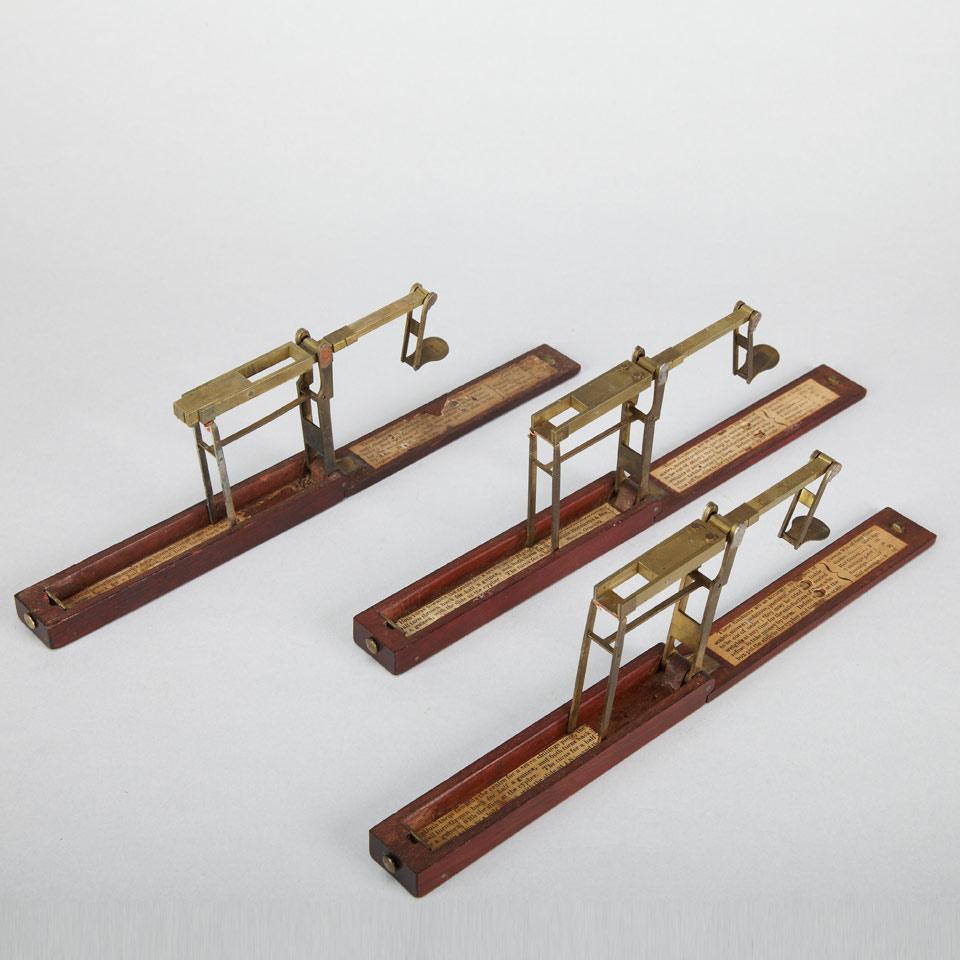 Group of Three Georgian Mahogany and Brass Folding Coin Scales, Stephen Houghton, Ormskirk, 18th century