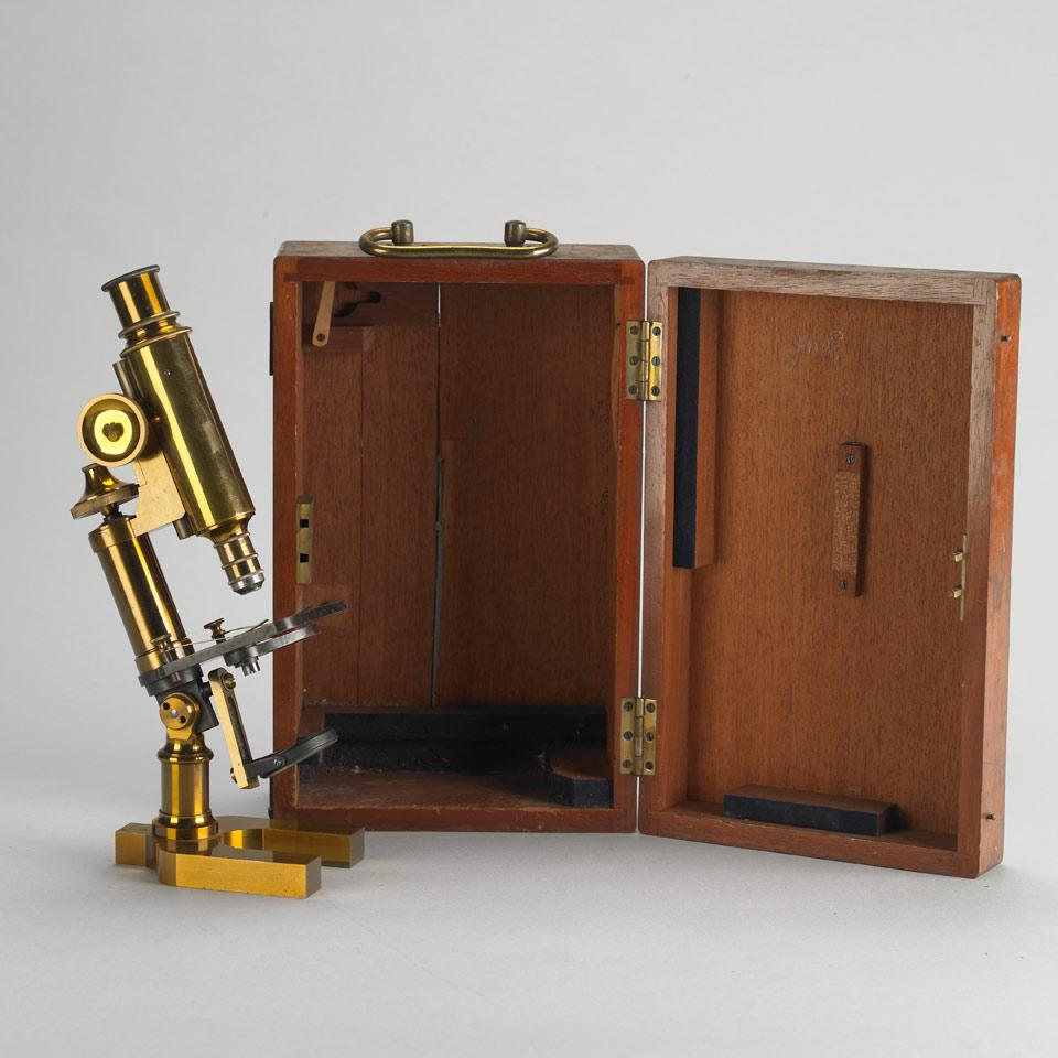 Lacquered Brass Monocular Microscope, attributed to Eduard Messter, c.1900