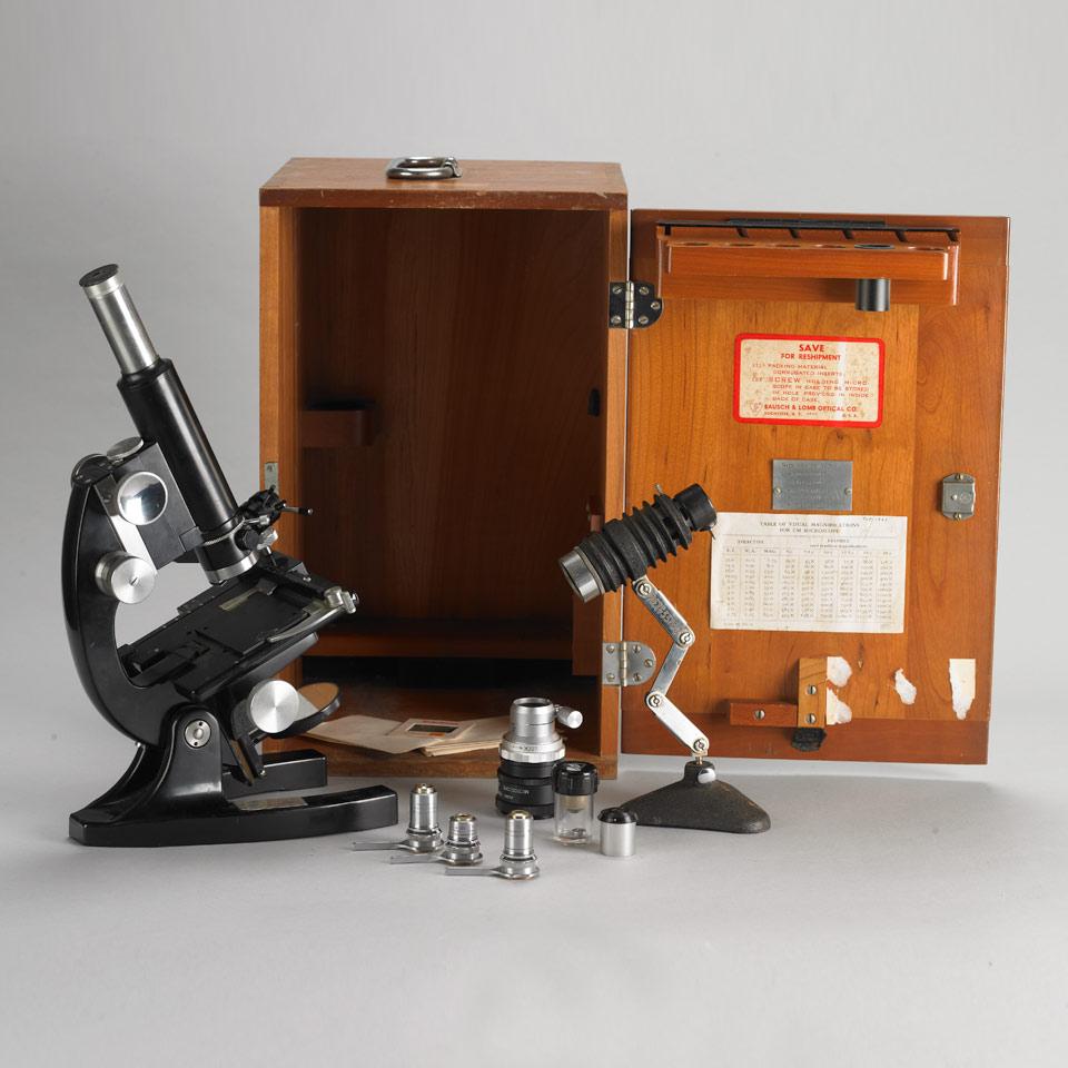 Black Enamelled Monocular Microscope, Bausch & Lomb, 20th century