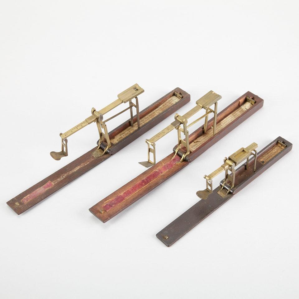 Group of Three Georgian Mahogany and Brass Folding Coin Scales, A. Wilkinson, 18th century