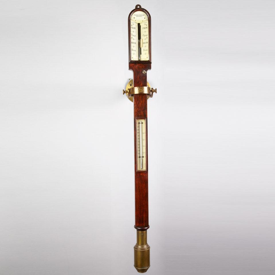 English Rosewood and Lacquered Brass Marine Stick Barometer, 19th century