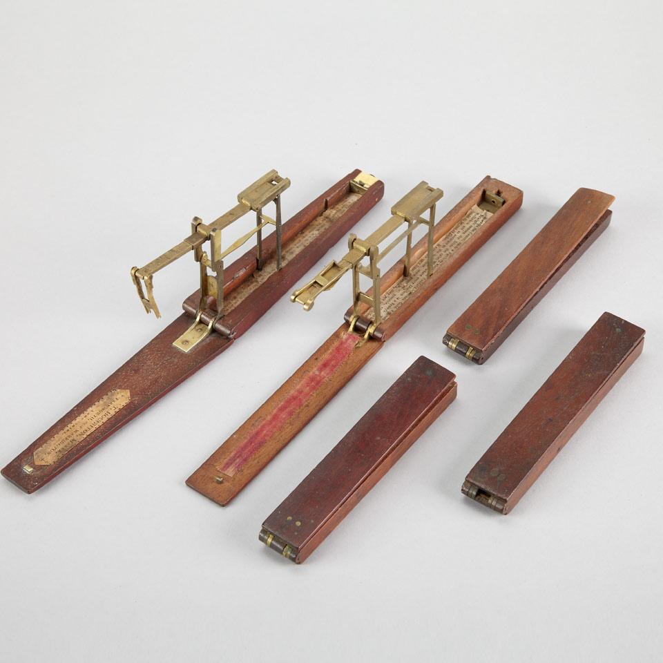 Group of Five Georgian Mahogany and Brass Folding Coin Scales, 18th century