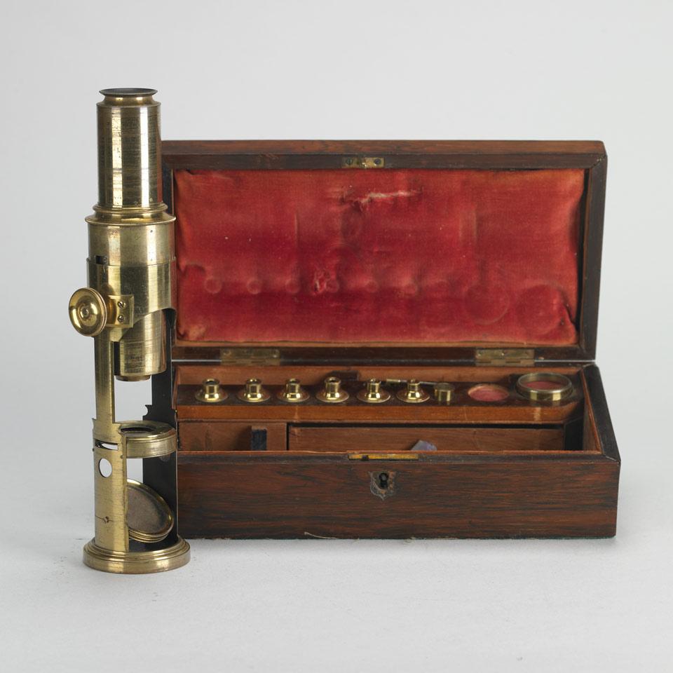 English Lacquered Brass Carpenter Type Monocular Drum Microscope, c.1840