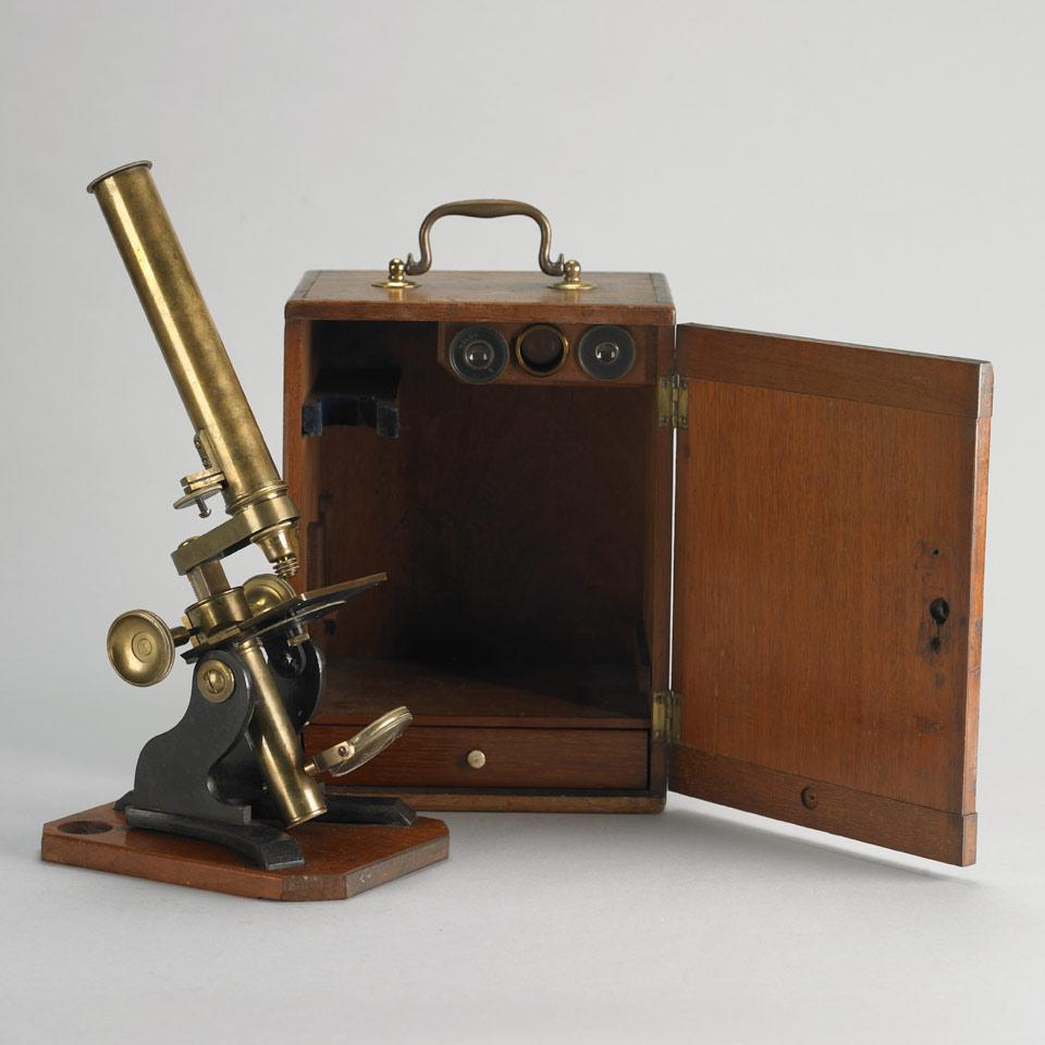 Society of Arts Pattern Lacquered Brass Monocular Microscope, J. T. Slugg, Manchester, mid 19th century