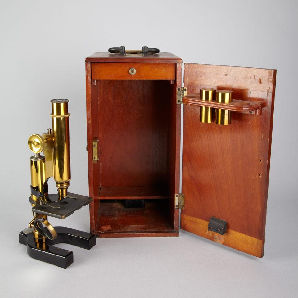 Lacquered Brass Monocular Microscope, Bausch & Lomb, early 20th century