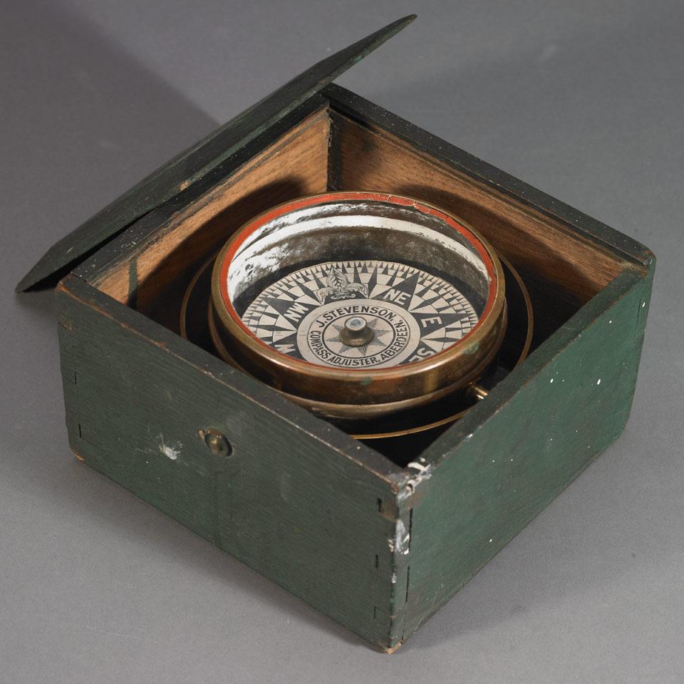 Oak Cased Brass Marine Compass, J. Stevenson, Aberdeen, c.1900