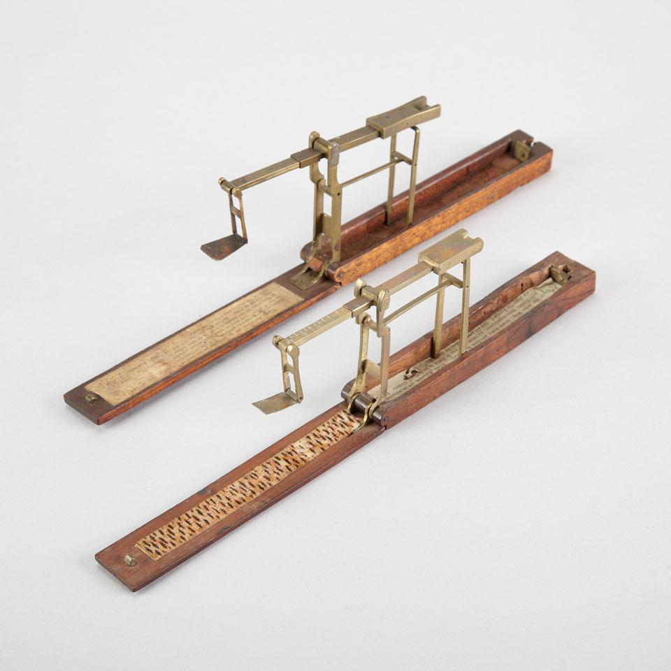 Two Georgian Mahogany and Brass Folding Coin Scales, 18th century