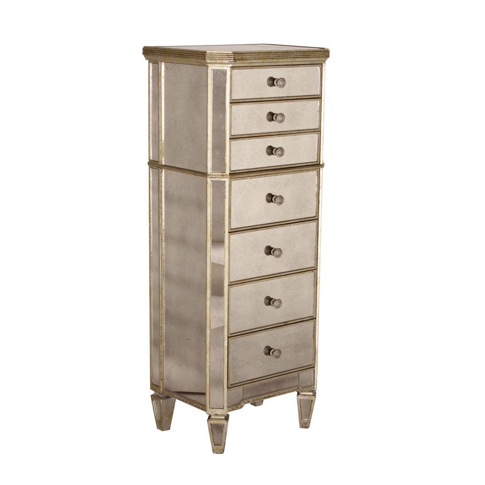 Venetian Influenced Silver Gilt and Mirrored Tall Chest