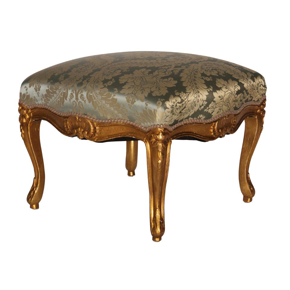 Louis XV Style Giltwood Brocade Upholstered Ottoman