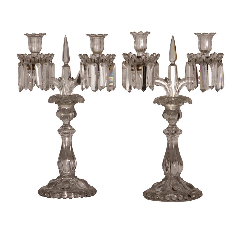 Pair of Baccarat Cut Glass Two Light Girandole Candelabra, early 20th century