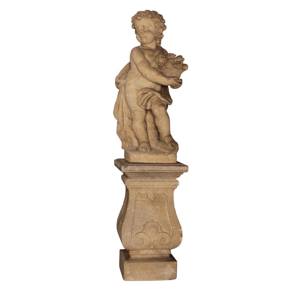 Cast Stone Figure of a Putti on Stand