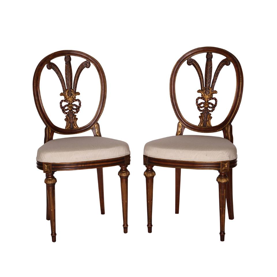 Pair of Italian Mahogany Parcel Gilt Side Chairs 