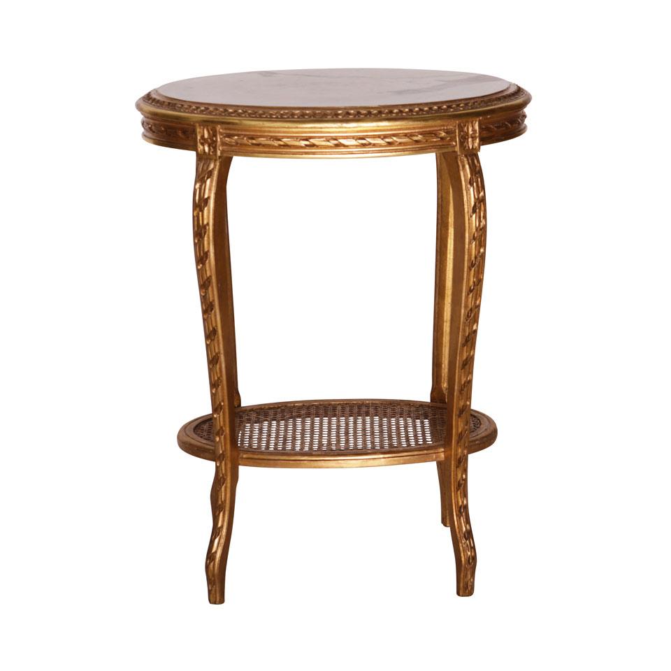 Louis XVI Style Oval Giltwood Side Table with inset marble top