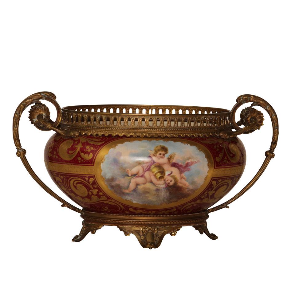 Ormolu Mounted Royal Bonn Porcelain Centerpiece Bowl, 19th century