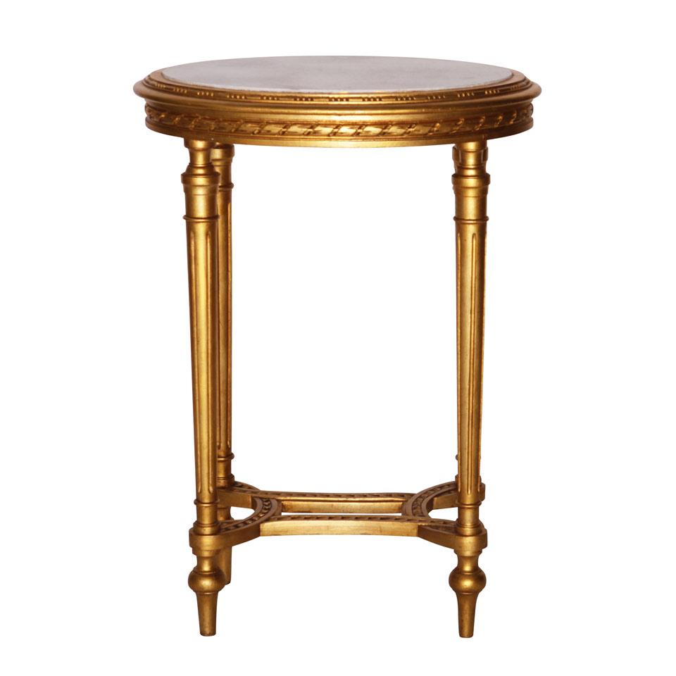 Louis XVI Style Giltwood Oval Side Table with marble inset top