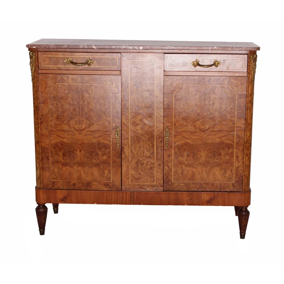 Empire Style Burlwood Side Cabinet with Rouge Royale Marble Top