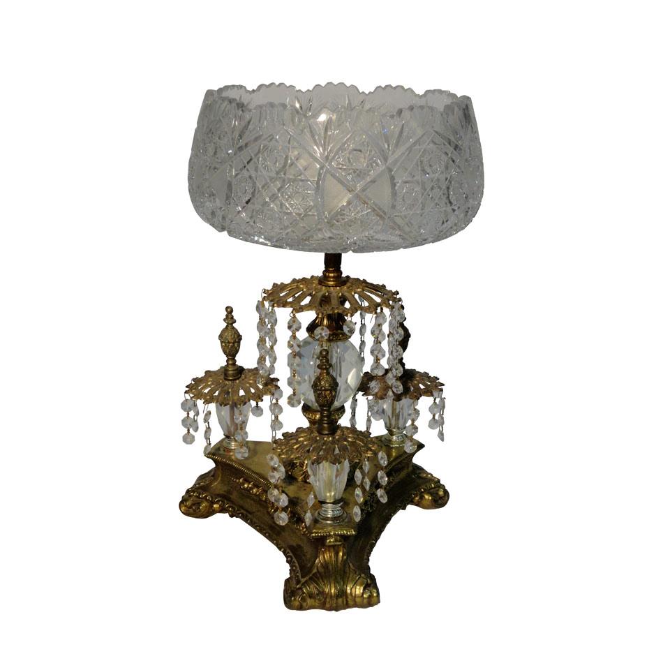 Cut Glass Mounted Gilt Metal Centre Piece Bowl on Stand, mid 20th century
