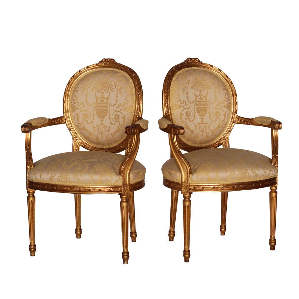 Pair of Louis XVI Style Giltwood Fautieuls 