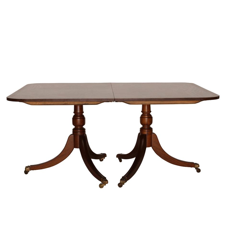 Regency Style Mahogany Rosewood Banded Dining Table with two extension leaves and end  pieces forming two separate tables
