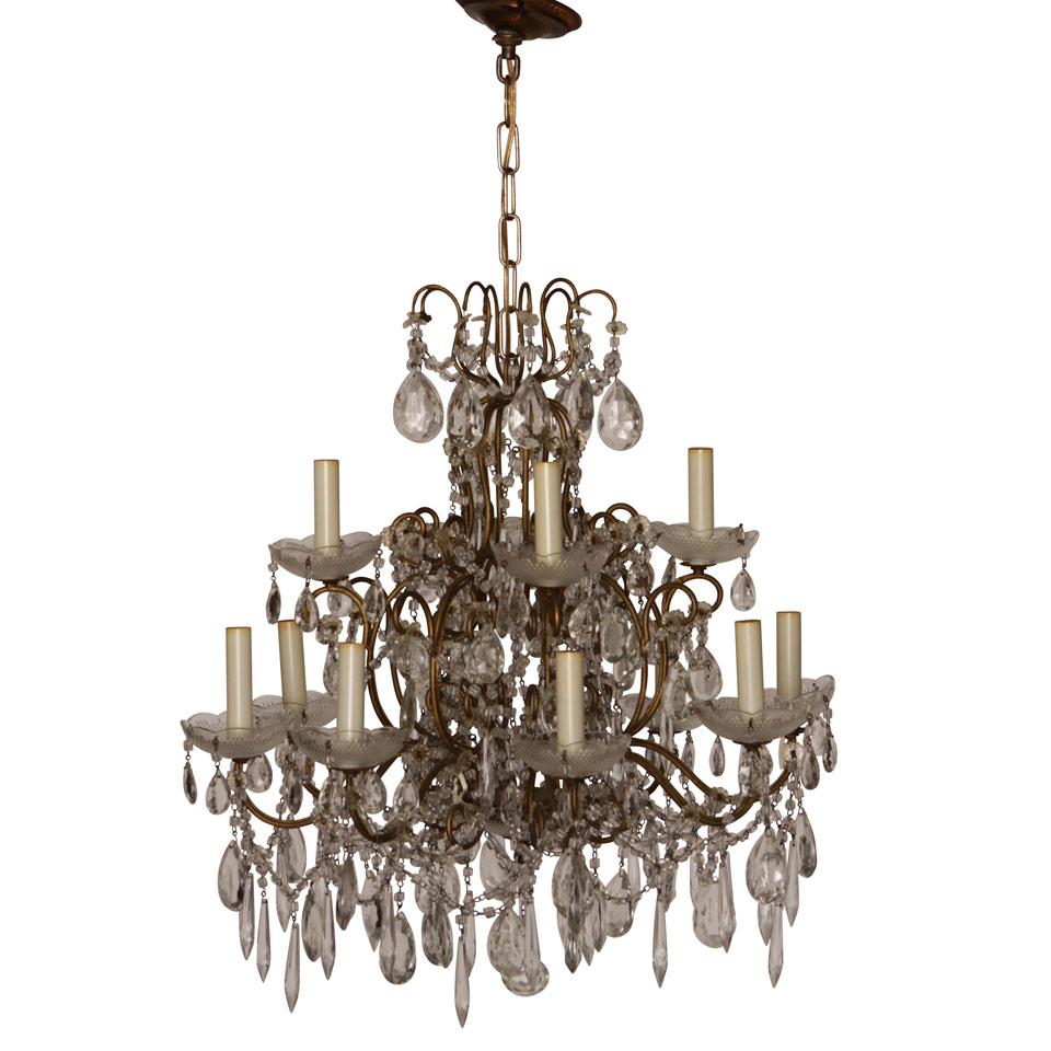 Marie Therese Style Gilt Metal and Glass Two Tier Twelve Light Chandelier, mid 20th century