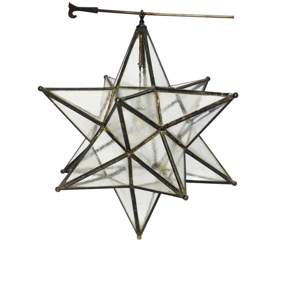 Two Glass Moravian Star Form Hanging  Lanterns