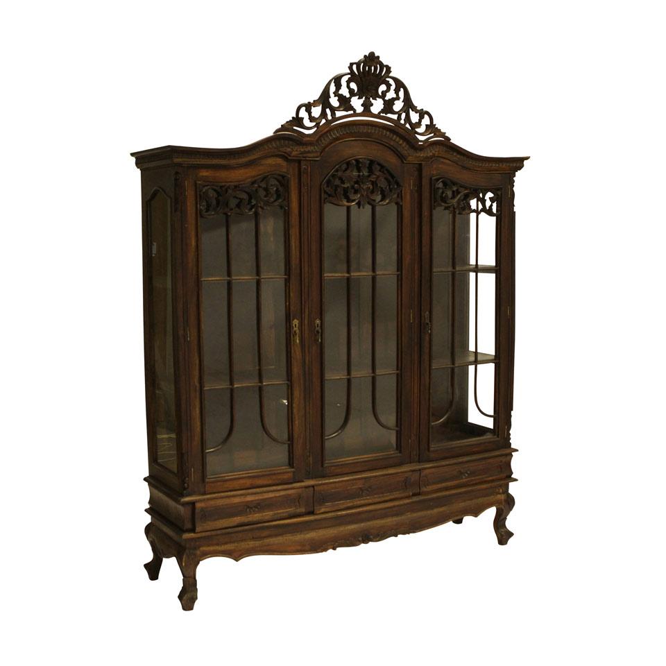 Asian Hardwood Library Bookcase with foliate carved glazed doors