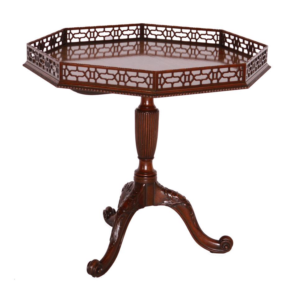 George III Style Mahogany Fretwork Galleried Octagonal Side Table