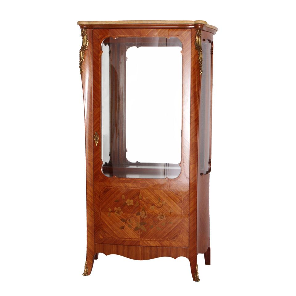 Transitional Style Marquetry Vitrine Cabinet