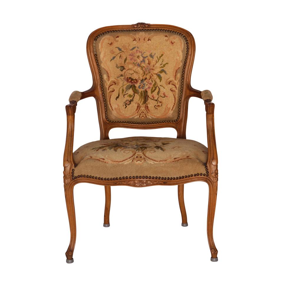 Louis XV Style Needlepoint Upholstered Walnut Fauteiul