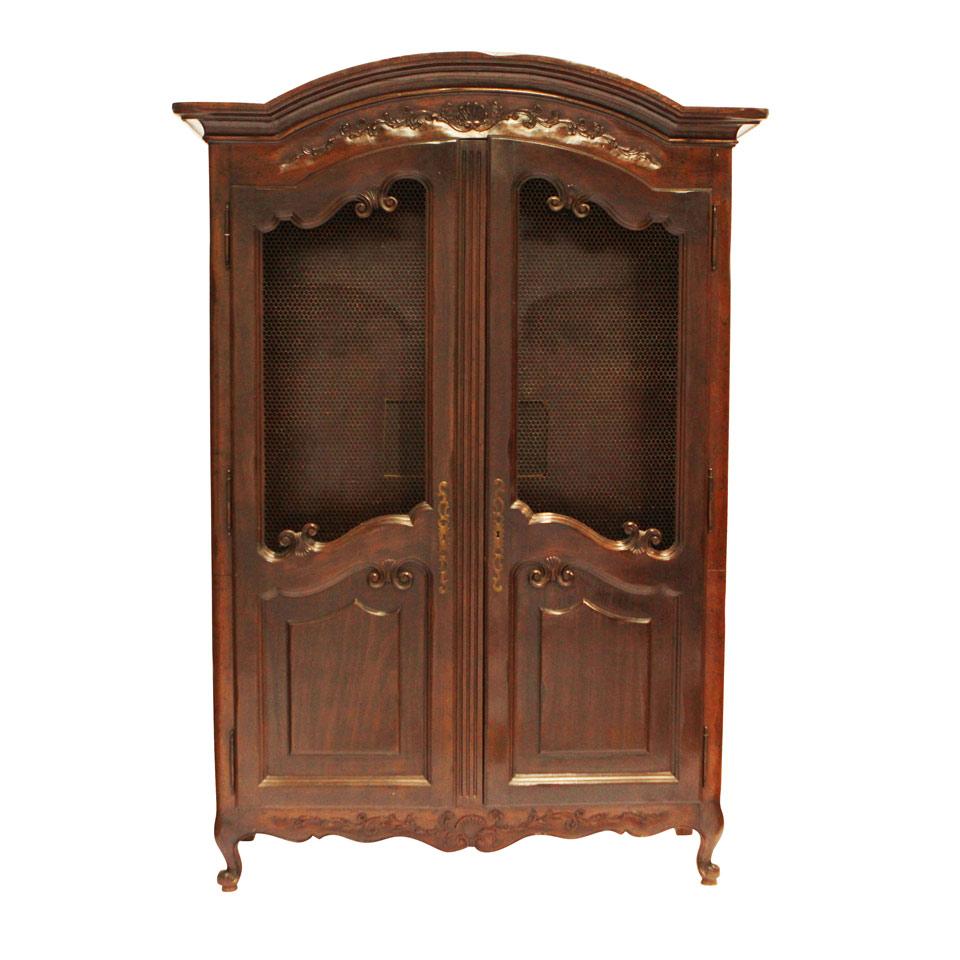 Nineteenth Century French Walnut Armoire with carved and mesh panelled doors