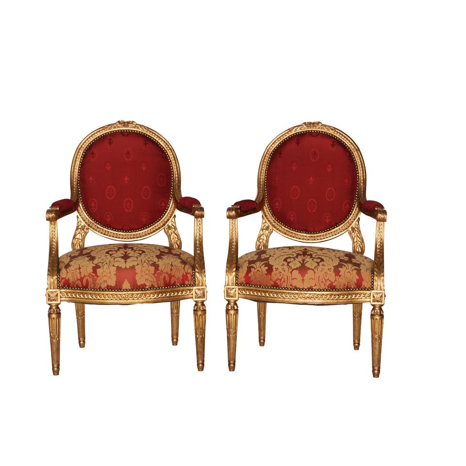 Pair of Louis XVI Style Giltwood Fauteiuls