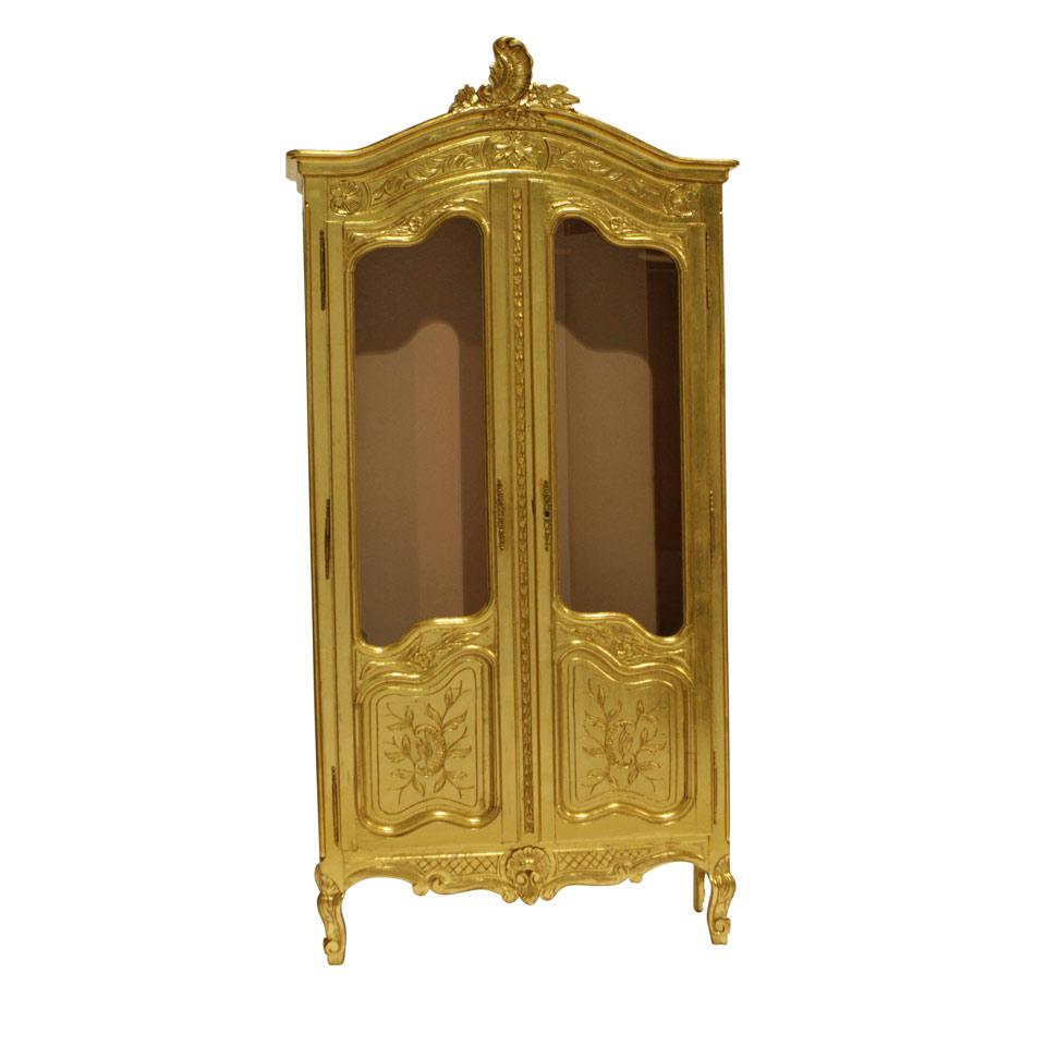 Louis XV Style Giltwood Glazed Vitrine Side Cabinet