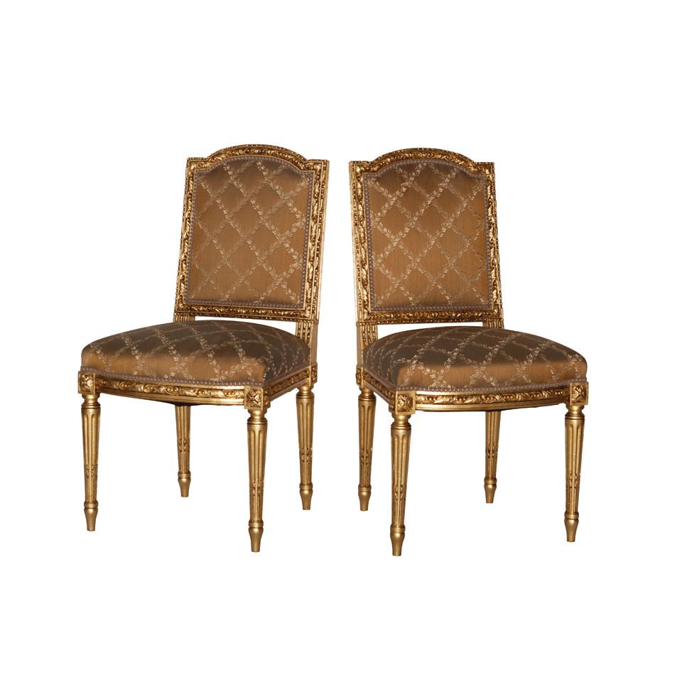 Pair of Louis XVI Style Giltwood Chaises