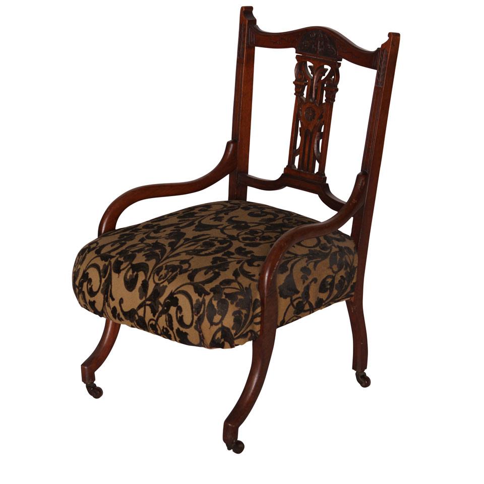 Victorian Mahogany Brocade Upholstered Nursing Chair