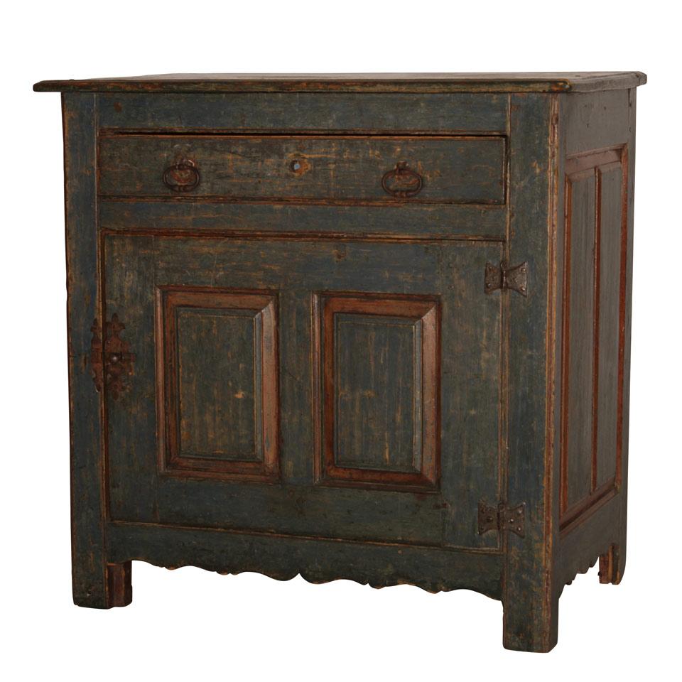 Early Quebec Painted Pine Low Cupboard, late 18th c. with some original patination and alterations