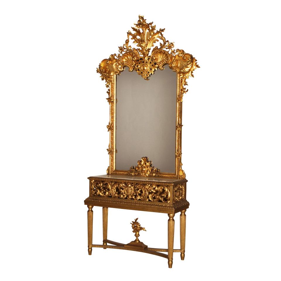 Italian Giltwood and Gesso Console Table with mirror