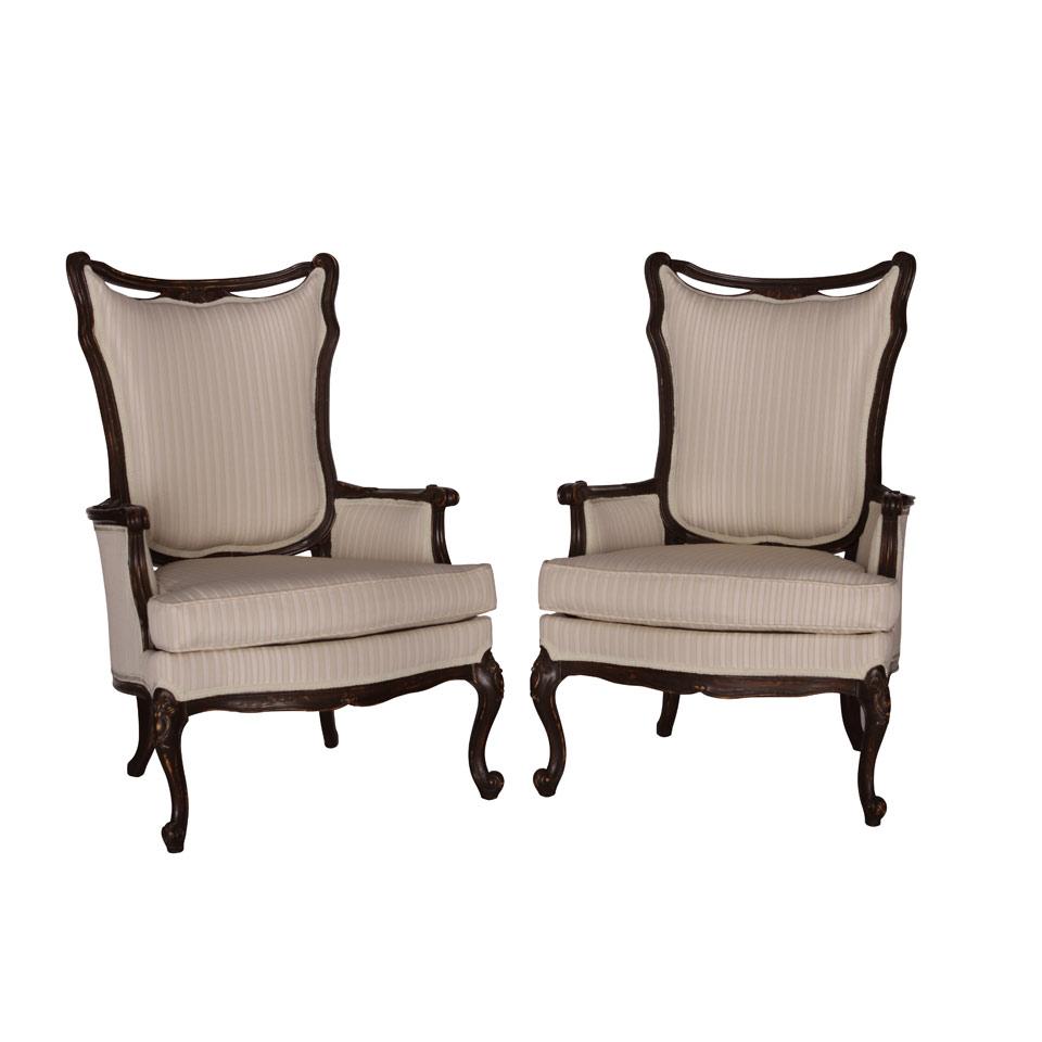 Pair of French Art Nouveau Upholstered  Armchairs
