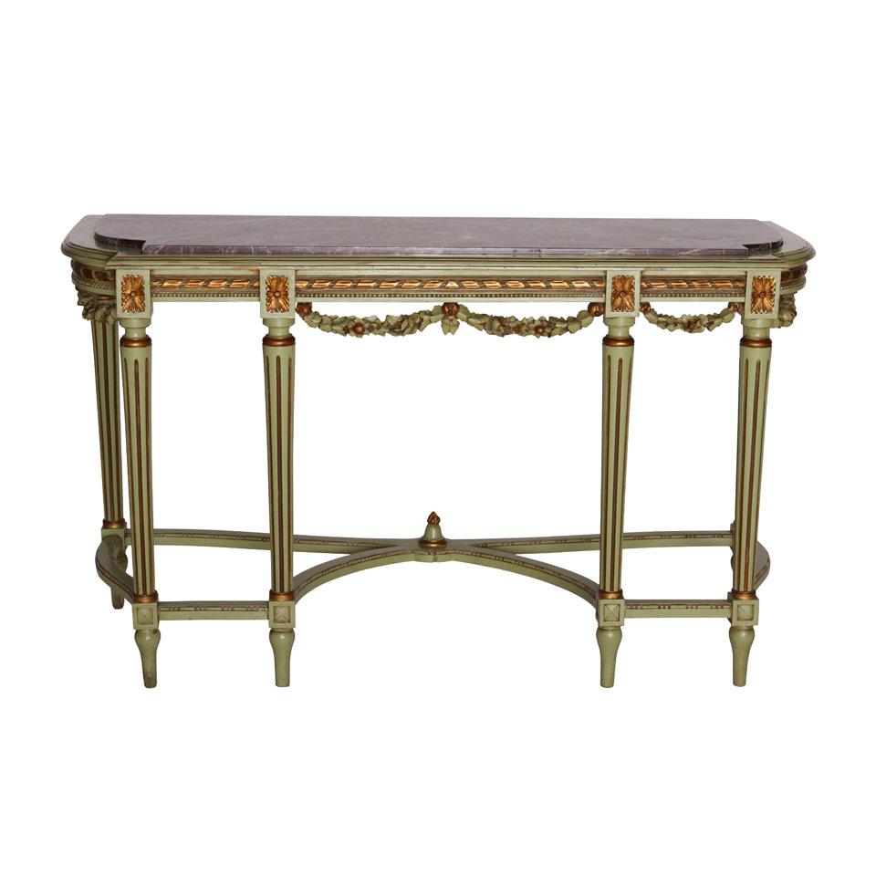 Italian Polychromed Parcel Gilt Console Table with inset marble top