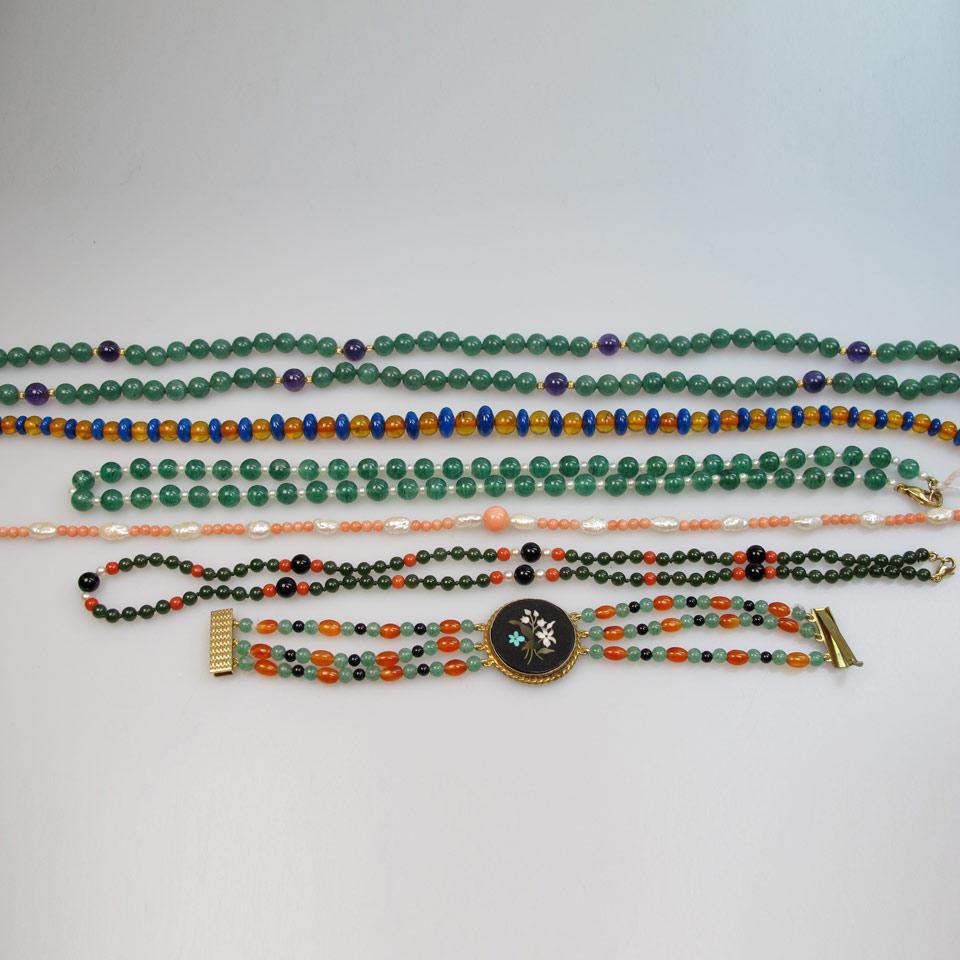 Strands Of Adventurine, Amber, Lapis, Rock Crystal, Nephrite And Amethyst Beads