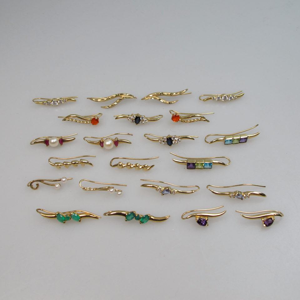 11 Pairs Of 14k Yellow Gold Hook-Back Earrings