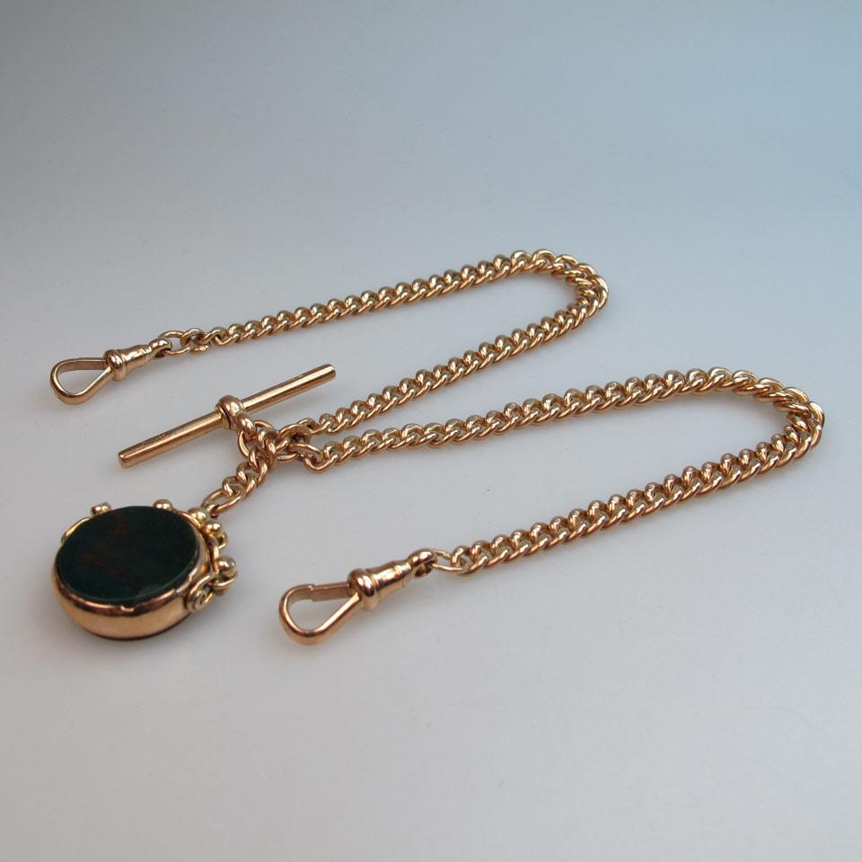 English 9k Yellow Gold Curb Link Watch Chain