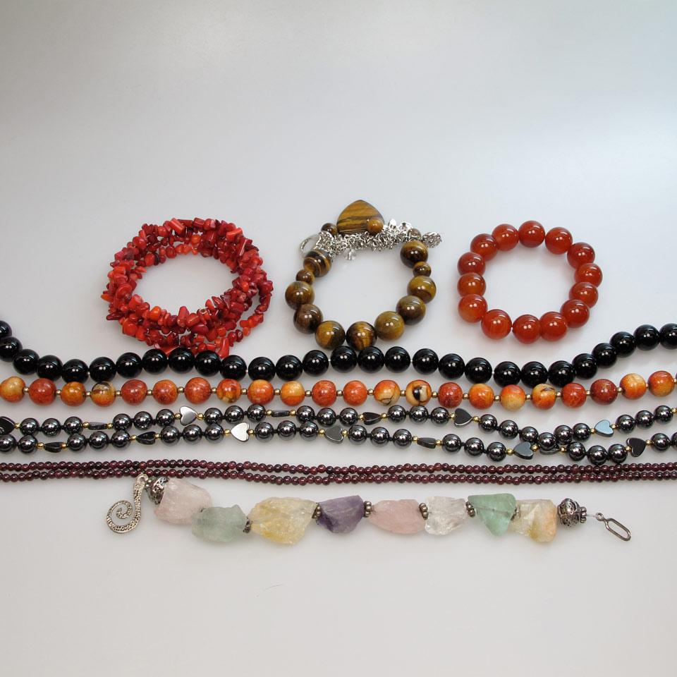 Small Quantity Of Various Hardstone Bead Necklaces And Bracelets, Etc