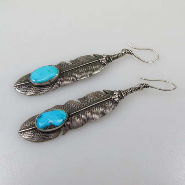 Pair Of Navajo Sterling Silver Hook-Back Feather Earrings
